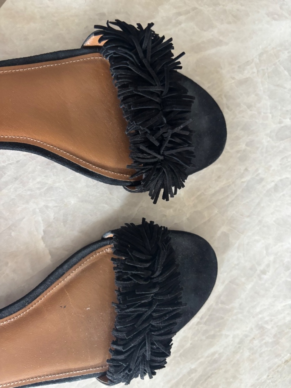 AQUAZZURA Black Suede "Wild Thing" Fringe Flat Slide Sandals - Size 40.5 - Picture 8 of 8